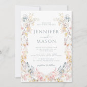 Rustieke Elegante Meadow Bloemen Krans Bruiloft Kaart (Voorkant)