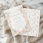 Rustieke Elegante Meadow Bloemen Krans Bruiloft Kaart