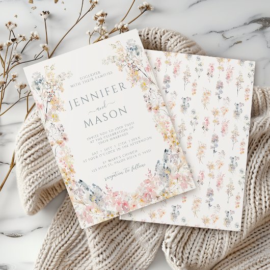 Rustieke Elegante Meadow Bloemen Krans Bruiloft Kaart