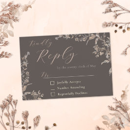 Rustieke Elegante Mocha Wildflower Wedding Reply K RSVP Kaartje