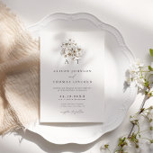 Rustieke Elegante Monogram Bloemige Bruiloft  Kaart