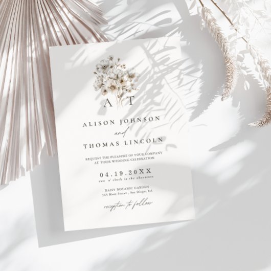 Rustieke Elegante Monogram Bloemige Bruiloft  Kaart