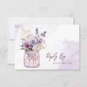 Rustieke Elegante Paarse Bloemen In Mason Jar Wedd RSVP Kaartje (Voorkant)