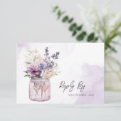Rustieke Elegante Paarse Bloemen In Mason Jar Wedd RSVP Kaartje (Staand voorkant)
