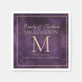 Rustieke Elegante Paarse Gouden Monogram Bruiloft Servet