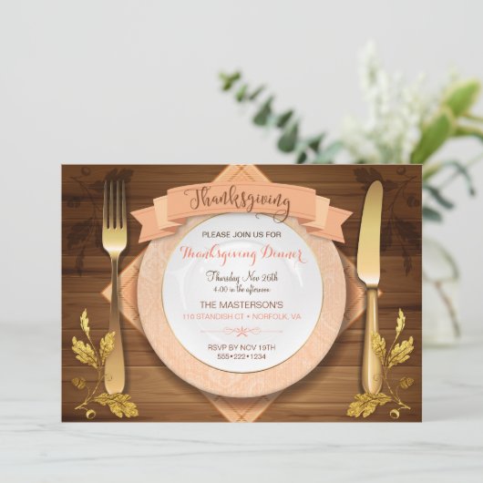 Rustieke Elegante Plaats Instelling Hout Acorn Bla Kaart (Staand voorkant)