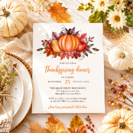 Rustieke Elegante Pompoen Herfstbladeren Thanksgiv Kaart