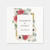 Rustieke Elegante Rode en Gouden Bloemige Witte Br Servet (Voorkant)