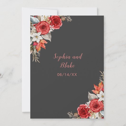 Rustieke Elegante Rode Rozen Herfst Shadow Grey Br Kaart (Achterkant)