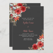 Rustieke Elegante Rode Rozen Herfst Shadow Grey Br Kaart (Voorkant / Achterkant)