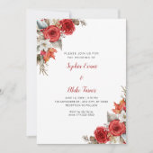 Rustieke Elegante Rode Rozen Herfst Wit Bruiloft Kaart (Voorkant)