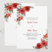 Rustieke Elegante Rode Rozen Herfst Wit Bruiloft Kaart (Voorkant / Achterkant)