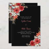 Rustieke Elegante Rode Rozen Herfst Zwart Bruiloft Kaart (Voorkant / Achterkant)