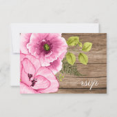 Rustieke Elegante Roze Groene Aquarel Klaprozen RSVP Kaartje (Achterkant)