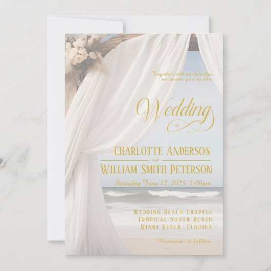 Rustieke Elegante Strand Huwelijksuitnodiging Kaart (Voorkant)