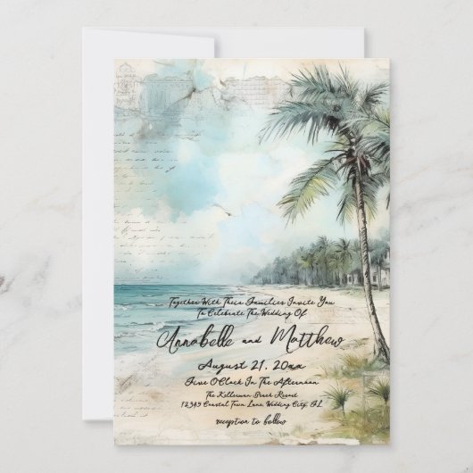  rustieke elegante tropische strand bruiloft kaart (Voorkant)