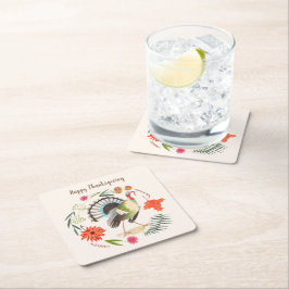 Rustieke Elegante Turkije Thanksgiving Botanisch Kartonnen Onderzetters