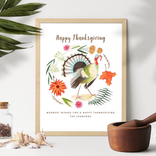 Rustieke Elegante Turkije Thanksgiving Botanisch Poster
