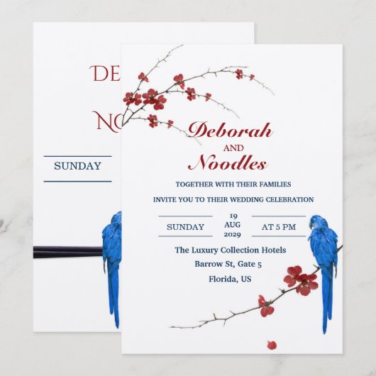 Rustieke Elegante unieke vogel bruiloft uitnodigin Kaart (Voorkant / Achterkant)