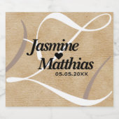 Rustieke Elegante Vintage Monogram Jute Bruiloft Sparkling Wijnetiket (Enkel label)