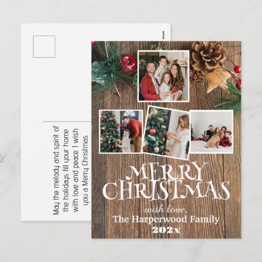 Rustieke Elegante Vreugde Kerstmis Familie Foto Co Feestdagenkaart (Voorkant / Achterkant)