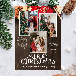 Rustieke Elegante Vreugde Kerstmis Familie Foto Co Folie Feestdagenkaart