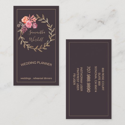 Rustieke Elegante Waterverf Bloemen Visitekaartje (Voorkant / Achterkant)