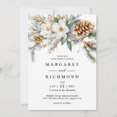 Rustieke Elegante Waterverf Bloemen Winterbruiloft Kaart (Voorkant)