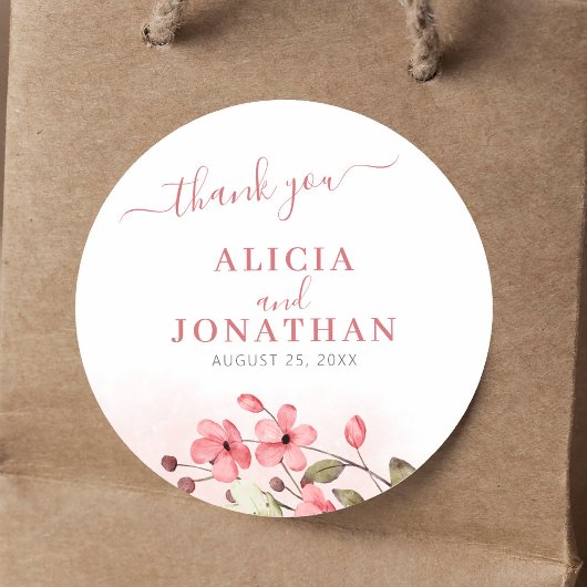 Rustieke elegante waterverf bloemenbedankje bruilo ronde sticker