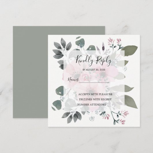 Rustieke elegante waterverf bloemenhuwelijk RSVP Kaart (Voorkant / Achterkant)