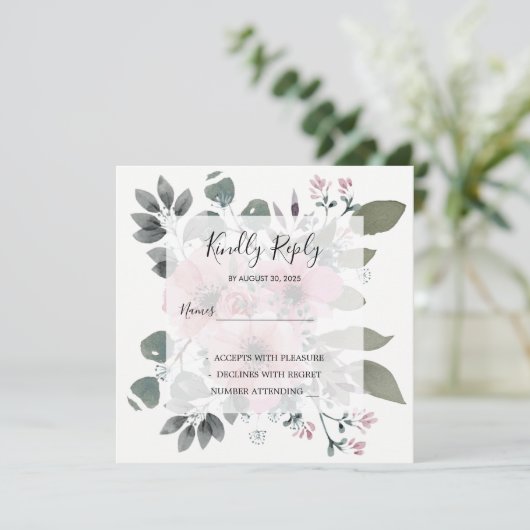 Rustieke elegante waterverf bloemenhuwelijk RSVP Kaart (Staand voorkant)