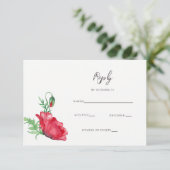 Rustieke Elegante Waterverf Script Rode Klaproos B RSVP Kaartje (Staand voorkant)