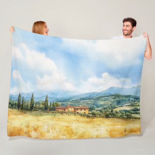 Rustieke Elegante Waterverf Toscaans Mediterraan Fleece Deken