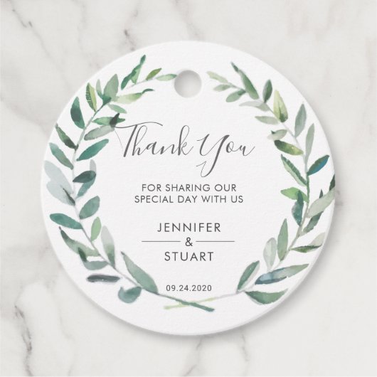 Rustieke elegante Waterverf verlaat Bruiloft Dank Bedankjes Labels (Voorkant)