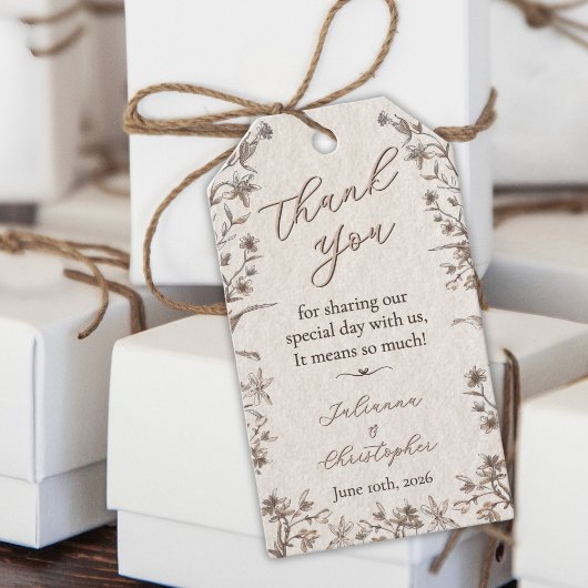 Rustieke Elegante Wilde Bloemen Script Bruiloft Cadeaulabel