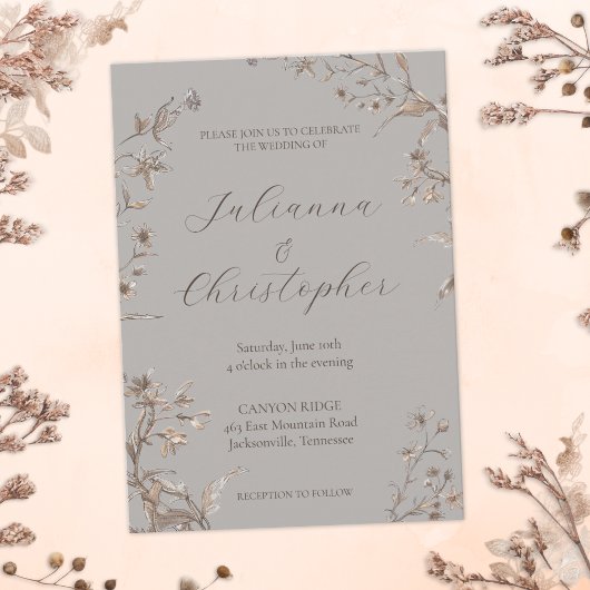 Rustieke Elegante Wilde Bloemen Script Bruiloft Kaart