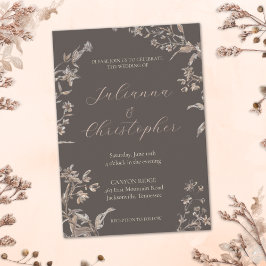 Rustieke Elegante Wildflowers Mocha Script Wedding Kaart