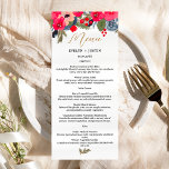 Rustieke Elegante Winter Bloemen Waterverf Bruilof Menu<br><div class="desc">Vier uw bruiloftsfeest met onze rustieke elegante winter bloemenmenu. Dit prachtige ontwerp legt de essentie van het seizoen vast, met een handgeschilderd waterverf lijst versierd met een sierlijke mix van rode bloemen, rustgevende stoffige blauwe tinten en groene dennentakken. Het zet het podium voor een romantische eetervaring tijdens uw betoverende winterviering....</div>