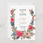 Rustieke Elegante Winter Bloemen Waterverf bruilof Save The Date (Voorkant)
