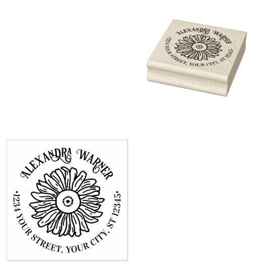 Rustieke Elegante Zonnebloem #1 Naam Retouradres Rubberstempel (Gestempeld)