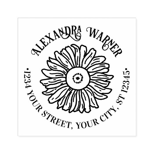 Rustieke Elegante Zonnebloem #1 Naam Retouradres Rubberstempel (Afrduk)