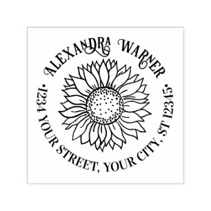 Rustieke Elegante Zonnebloem #4 Naam Retouradres Zelfinktende Stempel