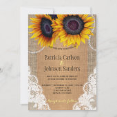 Rustieke elegante zonnebloem burlap en kant bruilo kaart (Voorkant)