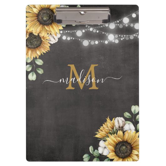 Rustieke Elegante Zonnebloem Eucalyptus Bloemen Zw Klembord (Voorkant)