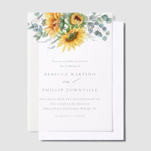 Rustieke Elegante Zonnebloem Eucalyptus Huwelijk Vellum Uitnodigingen (Offset)