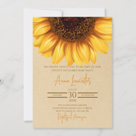 Rustieke Elegante Zonnebloem Verjaardag Kaart (Voorkant)