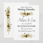 Rustieke & Elegante Zonnebloem Vlinder Bruiloft Kaart (Voorkant / Achterkant)