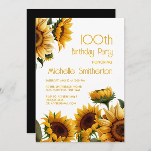 Rustieke Elegante Zonnebloemen 100e Verjaardag Kaart (Voorkant / Achterkant)