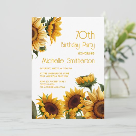 Rustieke Elegante Zonnebloemen 70e Verjaardag Kaart (Staand voorkant)