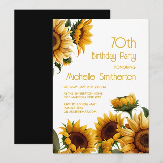 Rustieke Elegante Zonnebloemen 70e Verjaardag Kaart (Voorkant / Achterkant)